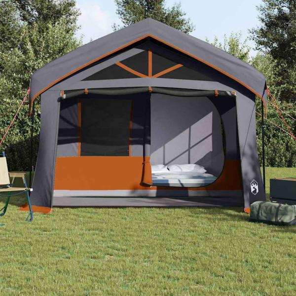 Camping-Zelt mit Fenstern Grau und Orange für 10 Personen Wasserdicht