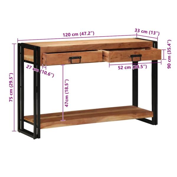 Konsolentisch 120x33x75 cm aus massivem Akazienholz