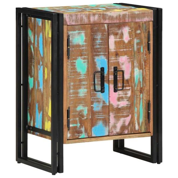 Schuhschrank Schwarz 30x30x40 cm Aus massivem Altholz und Stahl