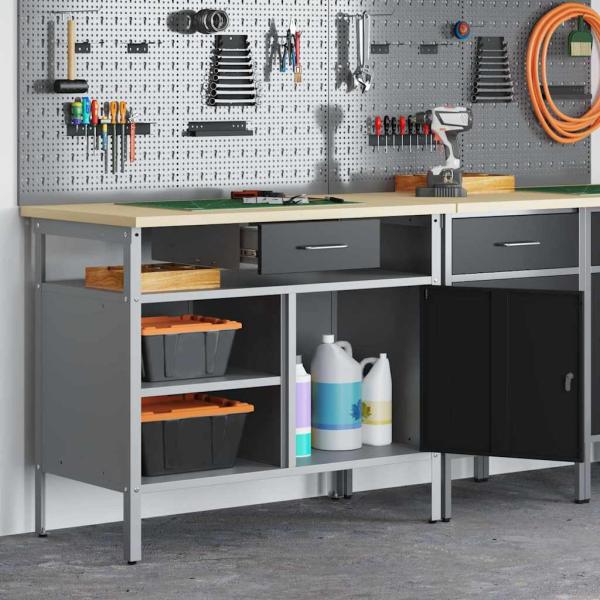 Werkbank mit Schubladen Schwarz und Grau 100 x 55 x 85 cm