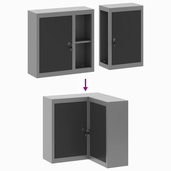 Eck-Werkzeugschrank Wandmontiert und abschließbar Schwarz Stahl