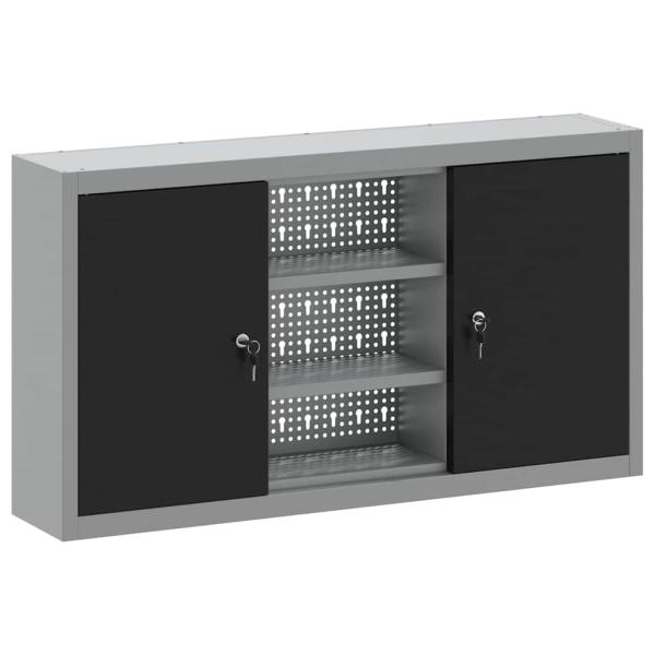 Werkzeugschrank Wandmontage mit Lochplatte Schwarz 100x20x55 cm Stahl