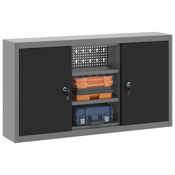 Werkzeugschrank Wandmontage mit Lochplatte Schwarz 100x20x55 cm Stahl