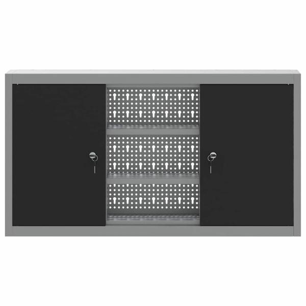 Werkzeugschrank Wandmontage mit Lochplatte Schwarz 100x20x55 cm Stahl