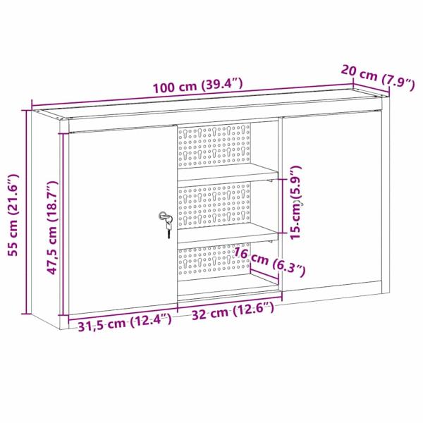 Werkzeugschrank Wandmontage mit Lochplatte Schwarz 100x20x55 cm Stahl