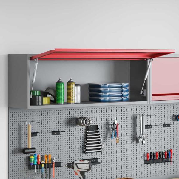 Werkstatt-Schrank zur Wandmontage mit Gasdrucktür in Rot 100x25x35 cm