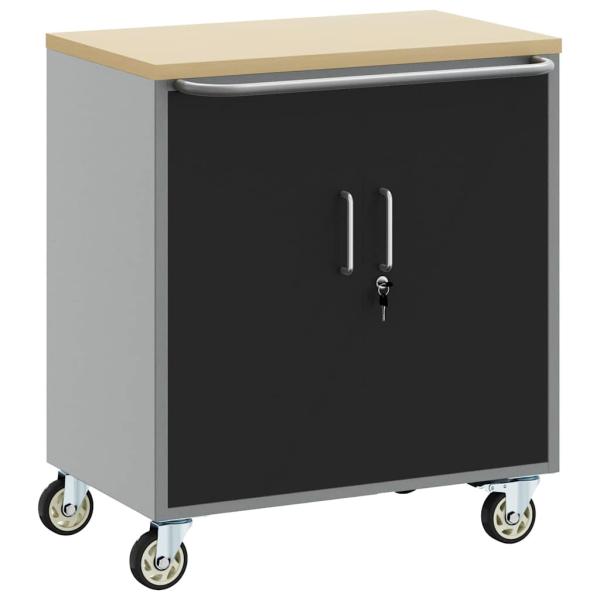 Werkzeugschrank mit Rollen und abschließbar Schwarz 75x45x85 cm Stahl