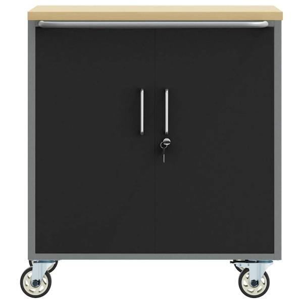 Werkzeugschrank mit Rollen und abschließbar Schwarz 75x45x85 cm Stahl