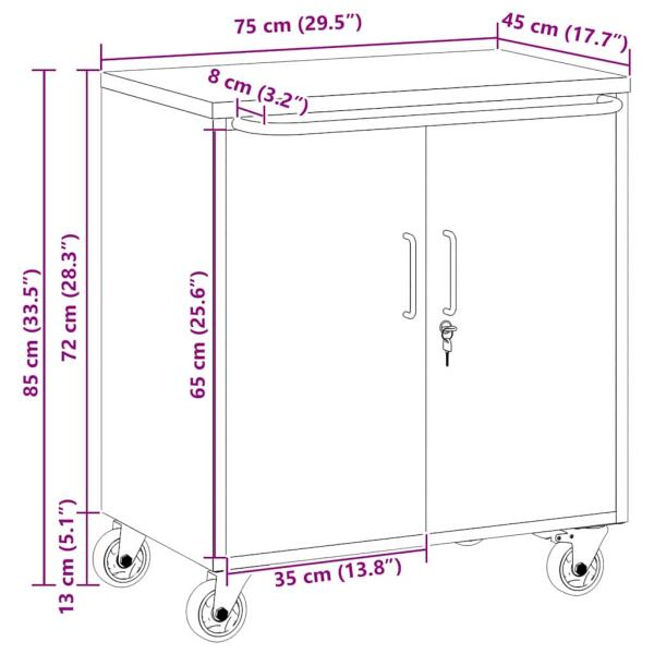 Werkzeugschrank mit Rädern und abschließbar Rot 75x45x85 cm Stahl