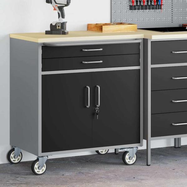 Werkzeugschrank mit Rollen und Schloss Schwarz 75x45x85 cm Stahl