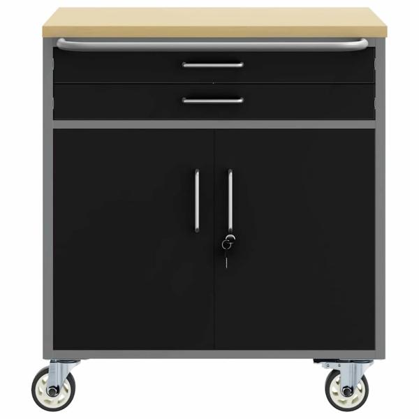Werkzeugschrank mit Rollen und Schloss Schwarz 75x45x85 cm Stahl