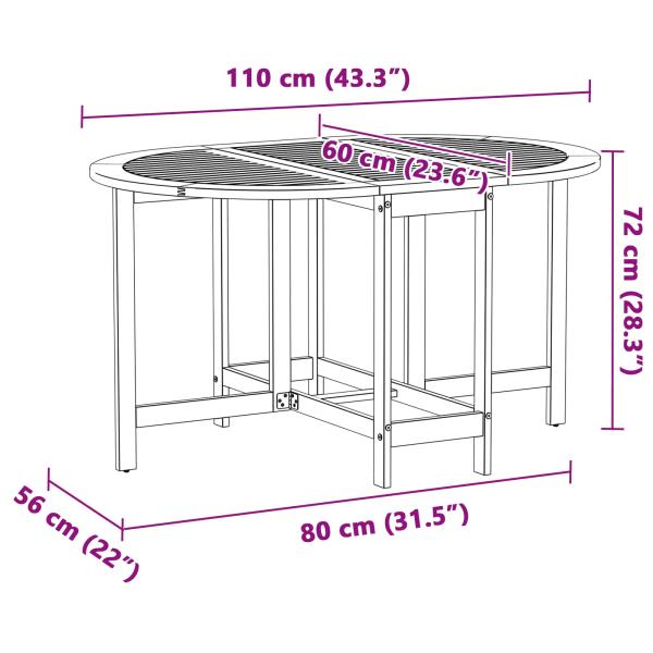 Klappbarer Gartentisch Schmetterling 110x60x72 cm aus massivem Akazienholz oval
