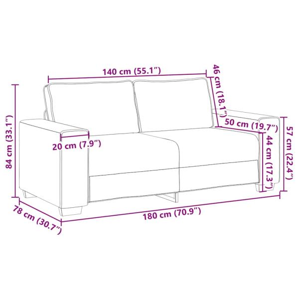 Zweisitzer Sofa in Creme, 140 cm aus Kunstleder