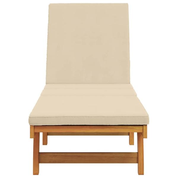Sonnenliege mit Rädern und Kissen in Beige aus Massivholz