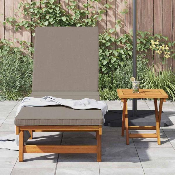 Sonnenliege mit Rädern und Kissen in Taupe aus Massivholz