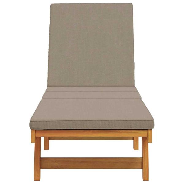 Sonnenliege mit Rädern und Kissen in Taupe aus Massivholz