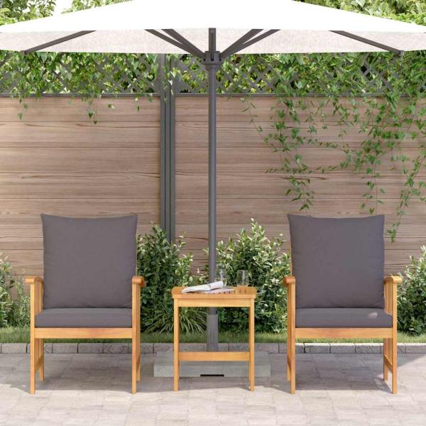 3-teiliges Gartenlounge-Set mit Kissen aus massivem Akazienholz