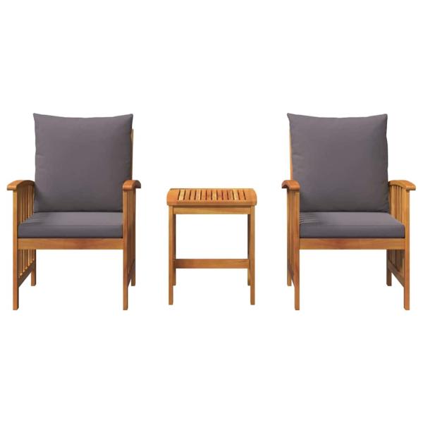 3-teiliges Gartenlounge-Set mit Kissen aus massivem Akazienholz