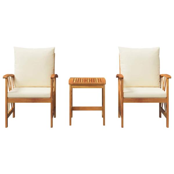 3-teiliges Gartenlounge-Set mit Kissen aus massivem Akazienholz