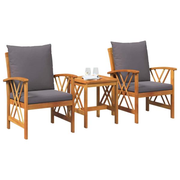 3-teiliges Garten-Lounge-Set mit Kissen aus solidem Akazienholz