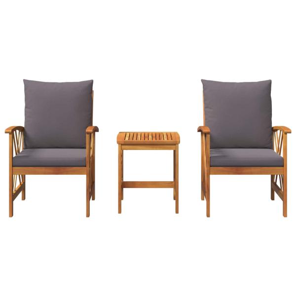 3-teiliges Garten-Lounge-Set mit Kissen aus solidem Akazienholz