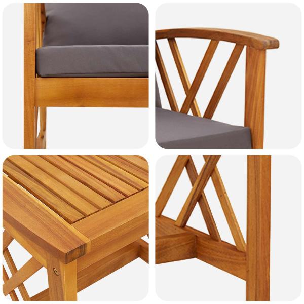 3-teiliges Garten-Lounge-Set mit Kissen aus solidem Akazienholz