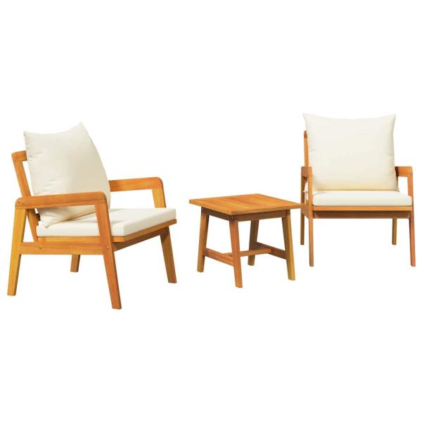 Bistro-Set mit Kissen aus massivem Akazienholz, 3-teilig