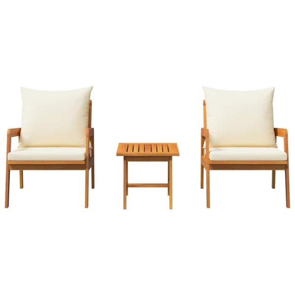 Bistro-Set mit Kissen aus massivem Akazienholz, 3-teilig