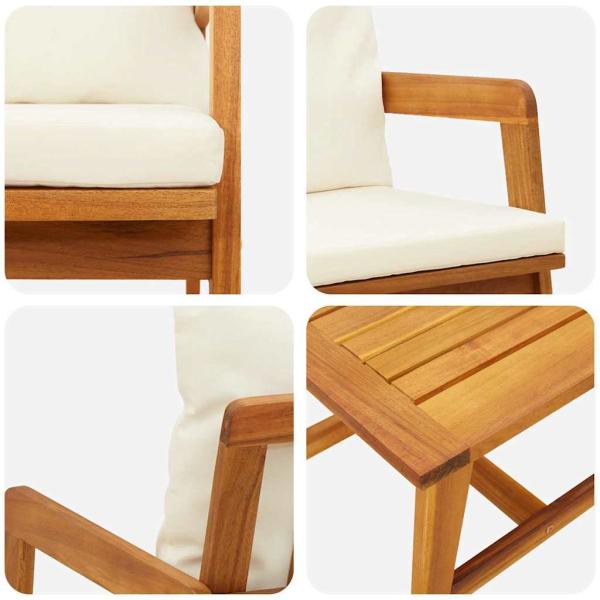 Bistro-Set mit Kissen aus massivem Akazienholz, 3-teilig