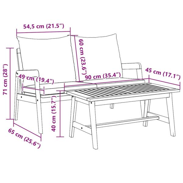2-teiliges Bistro-Set mit Kissen aus massivem Akazienholz