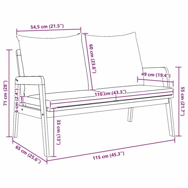 Gartenbank mit Kissen 115x65x71 cm Massivholz Akazie