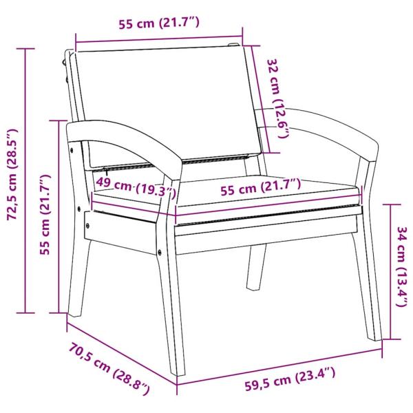 Gartenstühle 2er Set 59,5x70,5x72,5 cm aus Akazienholz