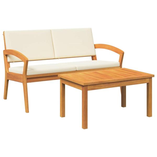 2-teiliges Bistro-Set mit Kissen aus massivem Akazienholz