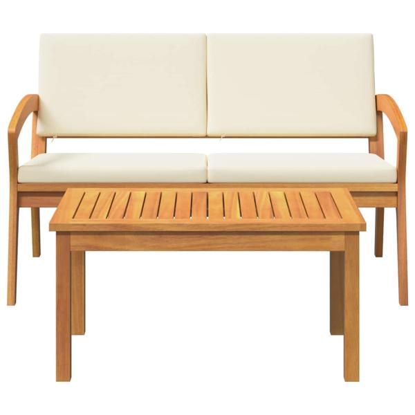 2-teiliges Bistro-Set mit Kissen aus massivem Akazienholz