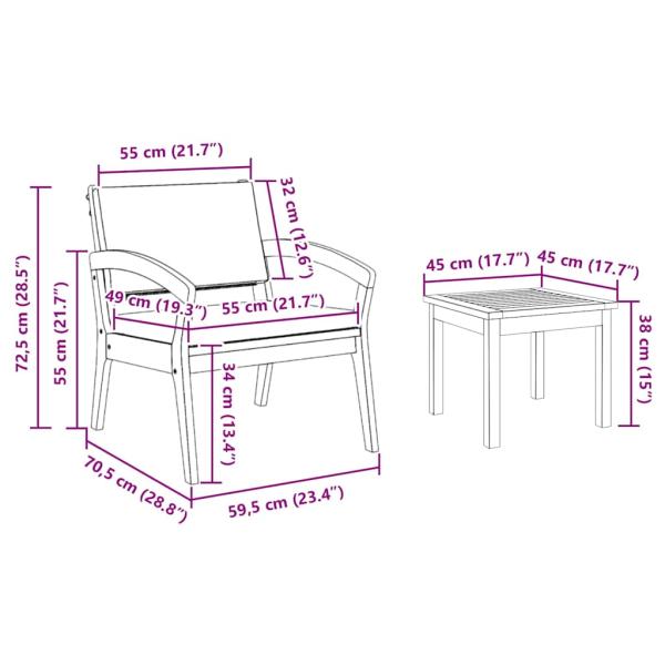 3-teiliges Bistro-Set mit Kissen aus massivem Akazienholz