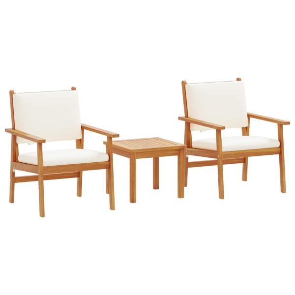 3-teiliges Garten-Bistro-Set mit Kissen aus massivem Akazienholz
