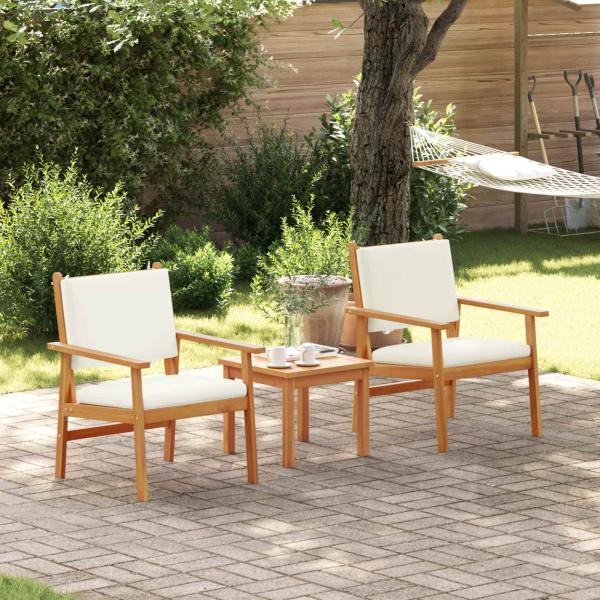 3-teiliges Garten-Bistro-Set mit Kissen aus massivem Akazienholz