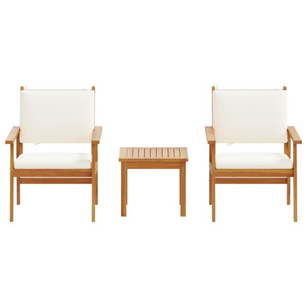 3-teiliges Garten-Bistro-Set mit Kissen aus massivem Akazienholz