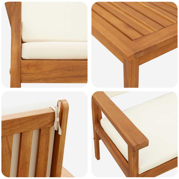 3-teiliges Garten-Bistro-Set mit Kissen aus massivem Akazienholz