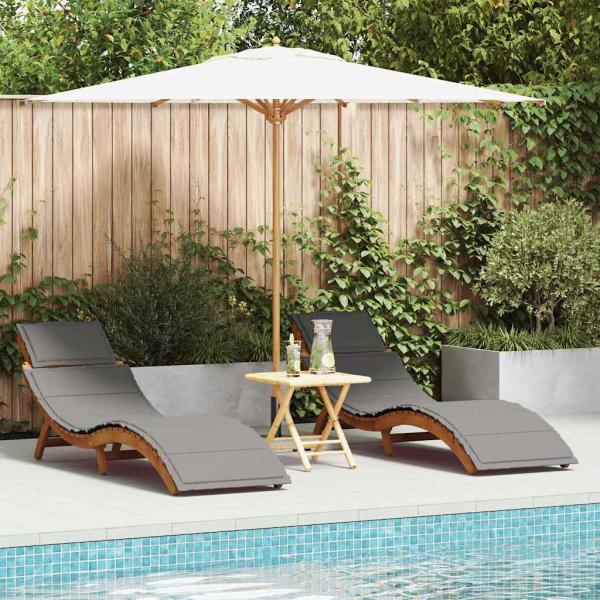 ARDEBO.de - Sonnenliegen mit Kissen 2er Set Dunkelgrau Akazienholz