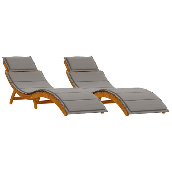 Sonnenliegen mit Kissen 2er Set Dunkelgrau Akazienholz