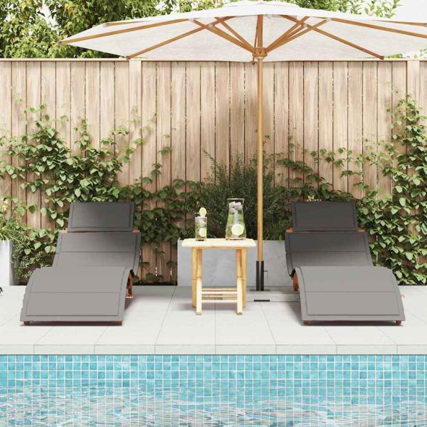 Sonnenliegen mit Kissen 2er Set Dunkelgrau Akazienholz