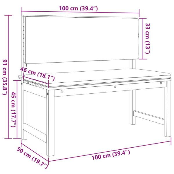 Gartenbank mit Kissen 100x50x91 cm aus massivem Akazienholz
