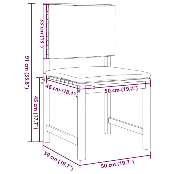 Gartenstuhl ohne Armlehnen mit Kissen, 2 Stück, aus massivem Akazienholz
