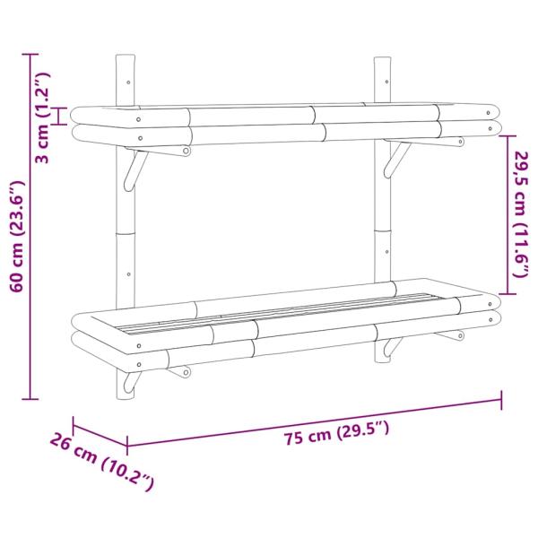 Wandregal 2-stufig 75x26x60 cm Bambus
