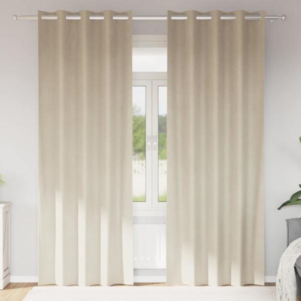 ARDEBO.de - Verdunkelungsvorhänge mit Ösen 2 pcs Creme Samt
