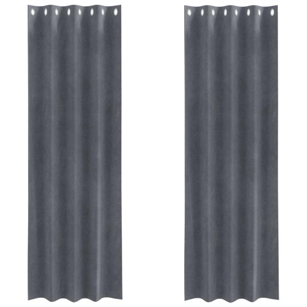 Verdunkelungsvorhänge mit Ösen 2 Stück Super Hellgrau Samt