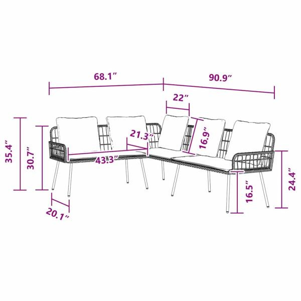 L-förmiges Sofa Schwarz 231x173x78 cm Poly-Rattan