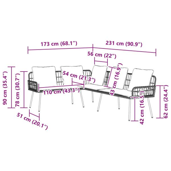 L-förmiges Sofa Natur 231x173x78 cm Poly Rattan