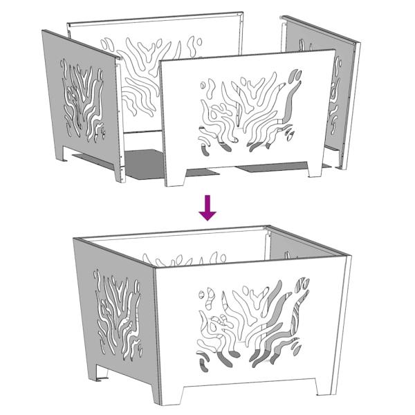 Feuerstelle Quadrat Schwarz 60x60x40 cm Stahl